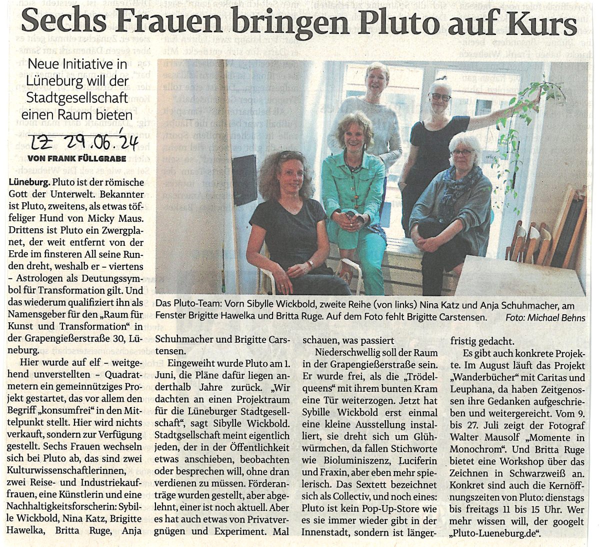 LZ Artikel vom 29.6.24. "Sechs Frauen bringen Pluto auf Kurs"