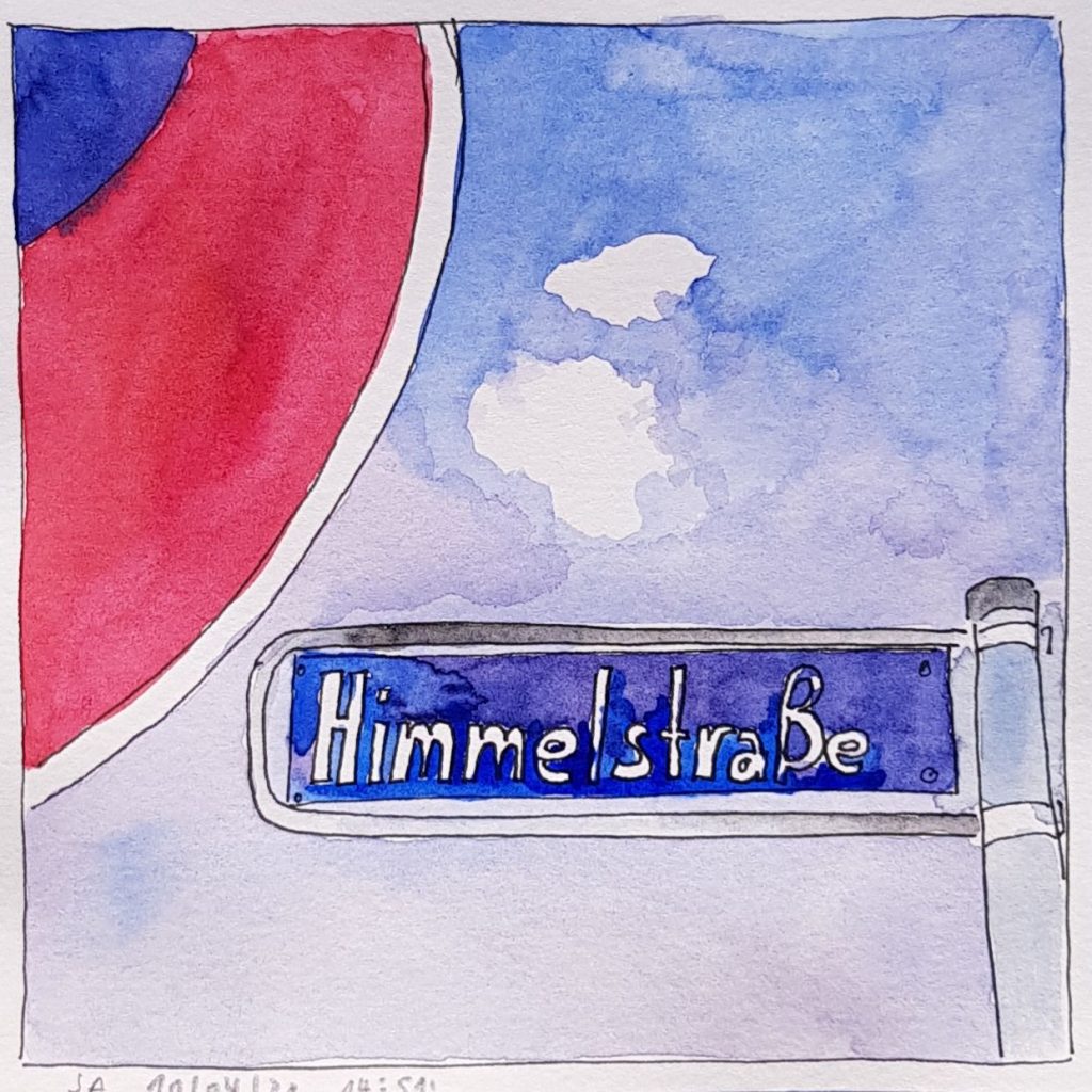 Aquarellzeichnung mit Straßenschild, © Christine Staib, 2020-2024